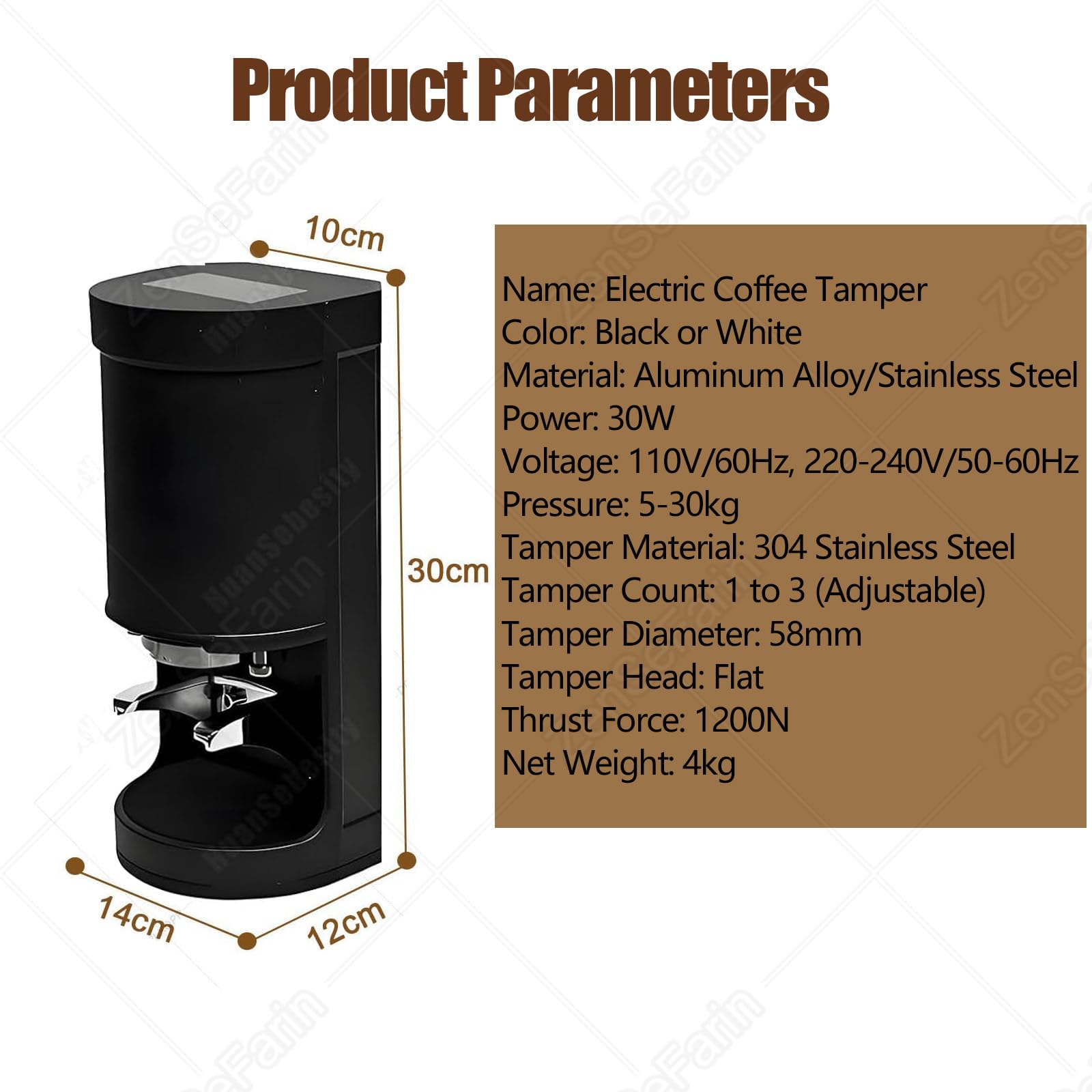 Ubijak do kawy 58MM - Automatyczna elektryczna prasa do kawy ziarnistej do espresso - Ciśnienie 10-30 kg - Regulowany czas ubijania od 1 do 3. Łatwy w czyszczeniu ubijak White
