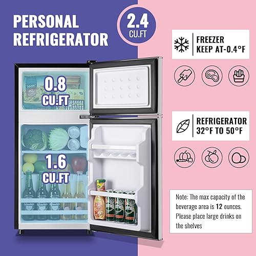 Miniatura 2 de Refrigerador pequeño de 2.4 pies cúbicos con congelador, estantes de plástico extraíbles, ideal para el hogar, oficina, dormitorio, plateado