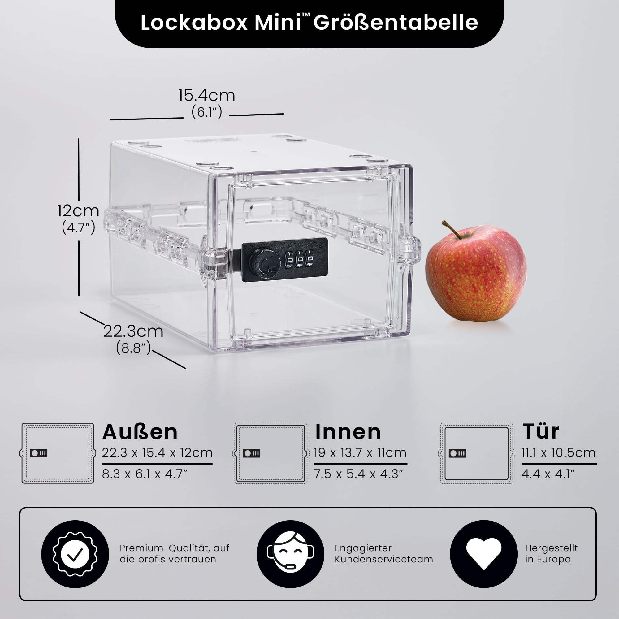 Lockabox Mini™ | Kleine abschließbare Box mit Zahlenschloss (A5-Größe) | Mini-Aufbewahrungsbox für kleine Medikamente, Snacks & Mobiltelefone | Außenmaße 22,3 x 15,4 x 12 cm (Kristall)