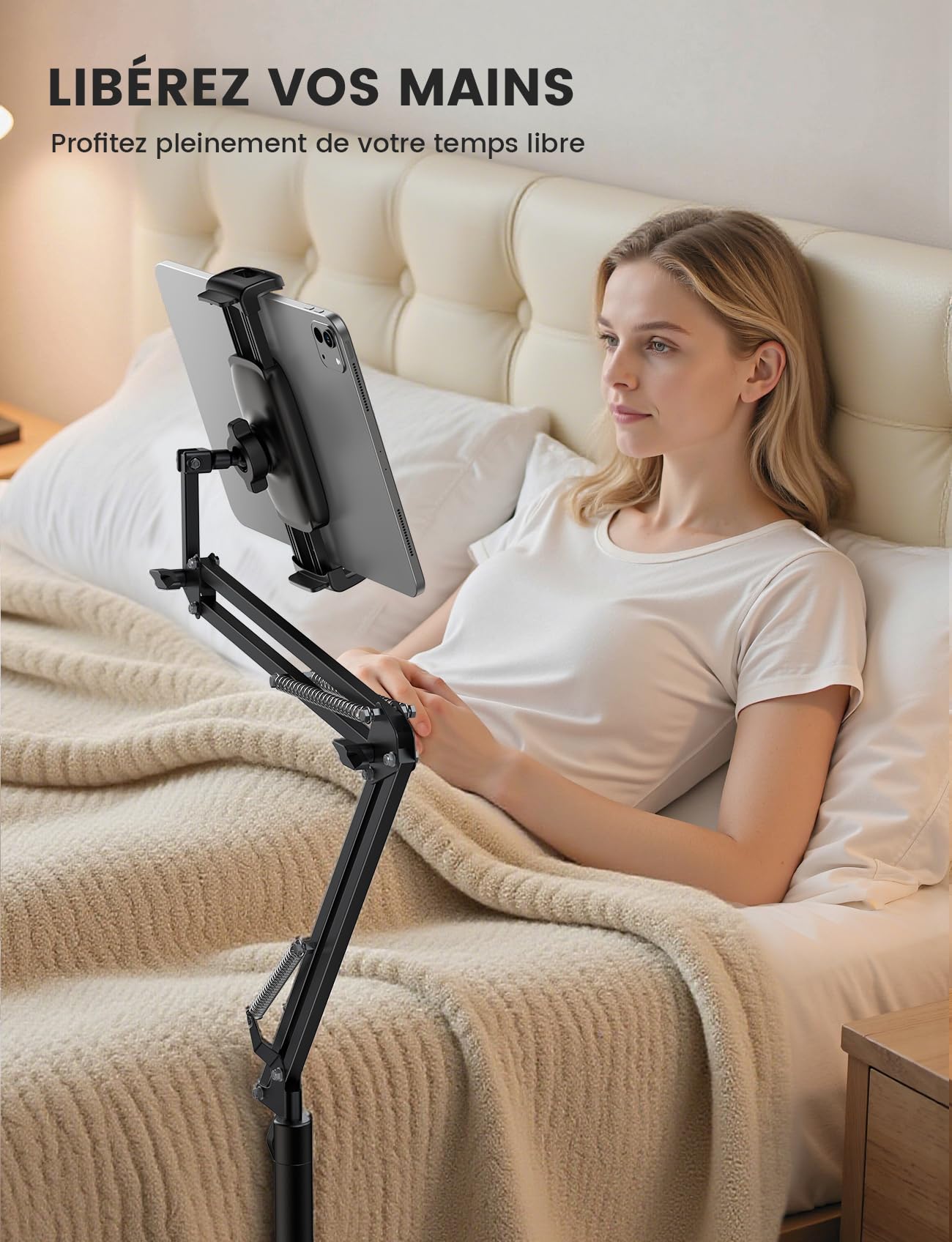Lamicall Support de Sol pour Tablette - [Hauteur & Angle Réglables] 360° Rotation, Base Résistante, Support Réglable et Pliable en Métal pour iPad, iPad Pro, Air, Mini, Kindle, 4,7" - 13" Appareils