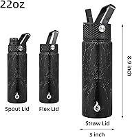 Vista 168 de BJPKPK - Botellas de agua aisladas con tapa de popote, botellas de agua de acero inoxidable de 40 onzas con 3 tapas, termo a prueba de fugas libre