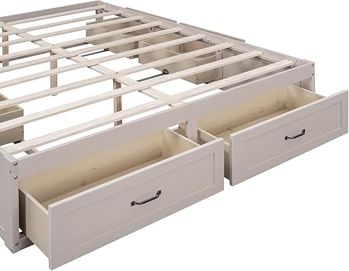 Miniatura 13 de Harper & Bright Designs Marco de cama de almacenamiento completo con 6 cajones, cama de plataforma de madera tamaño matrimonial, marco de cama de