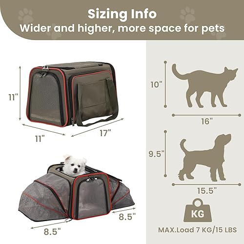 Vista 80 de Petsfit transportador de perros expandible para viajes con colchoneta de lana, aprobado por la mayoría de las aerolíneas, transportador de mascotas