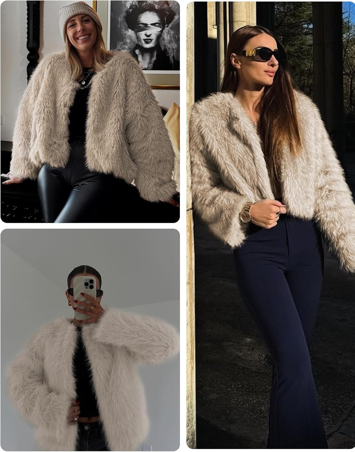 Shiyifa Women's Faux Fur Coat Long Sleeve Fleece Cropped Jacket Open Front Shaggy Warm Short Fall Winter Outerwear - Image 5
