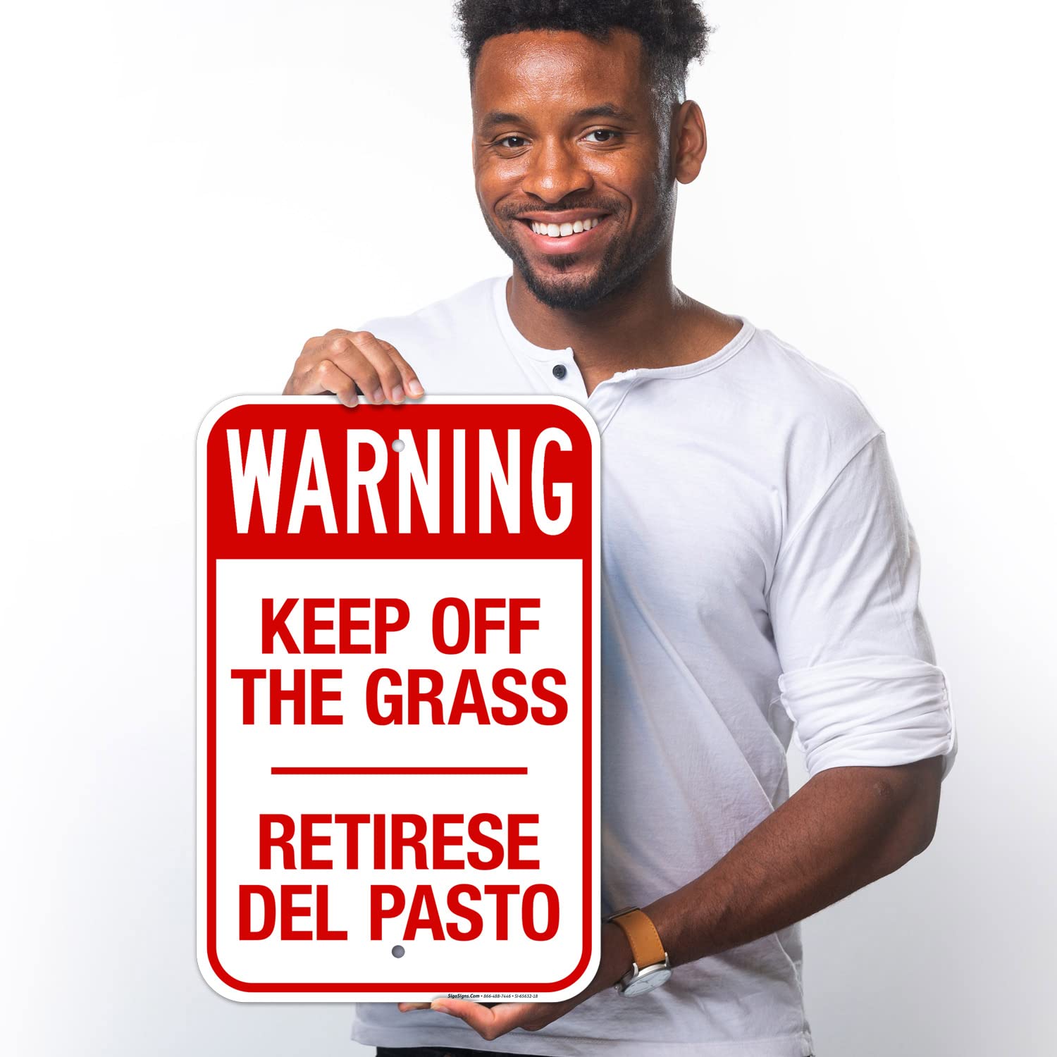 Warning Keep Off The Grass Bilingual Sign, 12x18 Inches, Rust Free .063 Aluminum, Fade Resistant, Made in USA by Sigo Signs