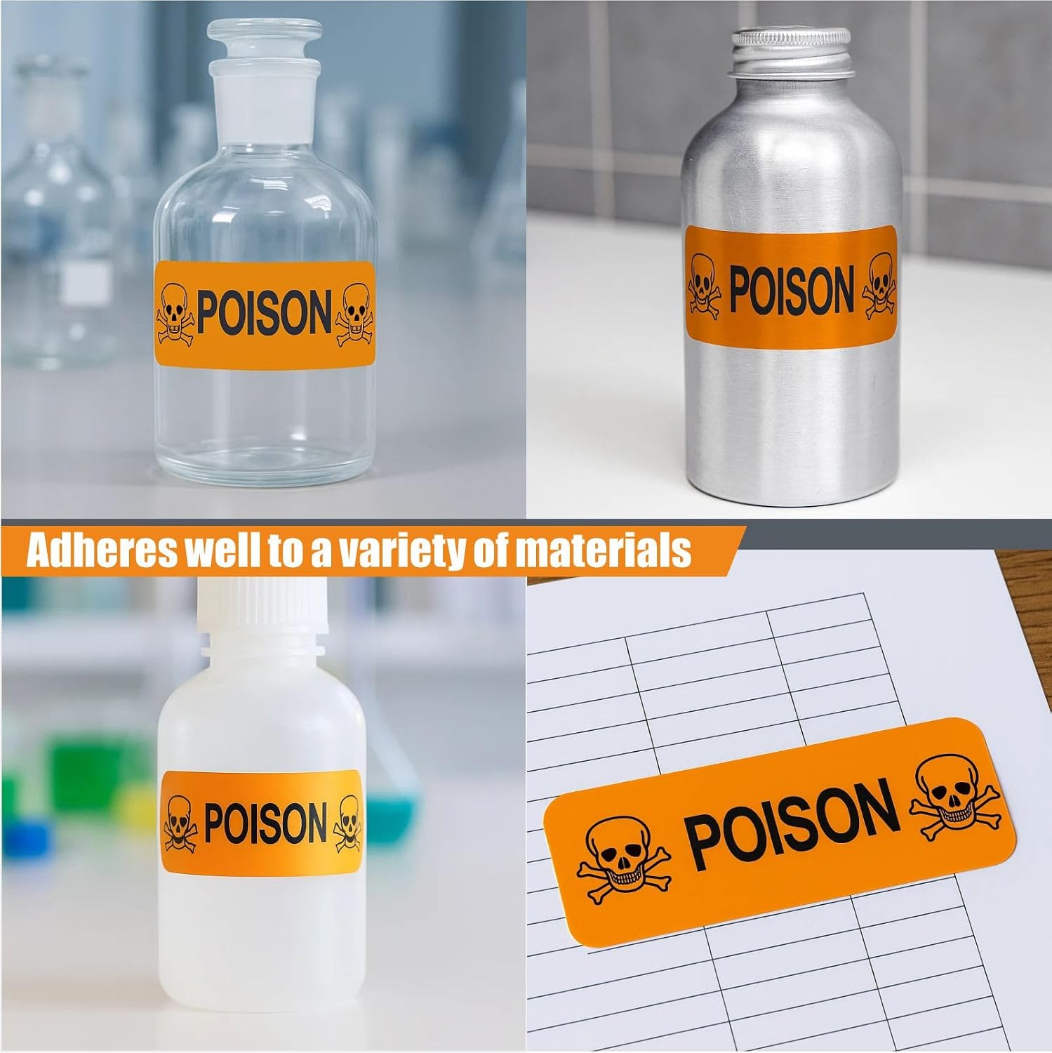 Fluorescent Orange “Poison” Warning Labels, 500 Labels/Roll, Self-Adhesive Safety Stickers for Packaging, Bottles & Hazard Containers, 0.5" x 1.5"