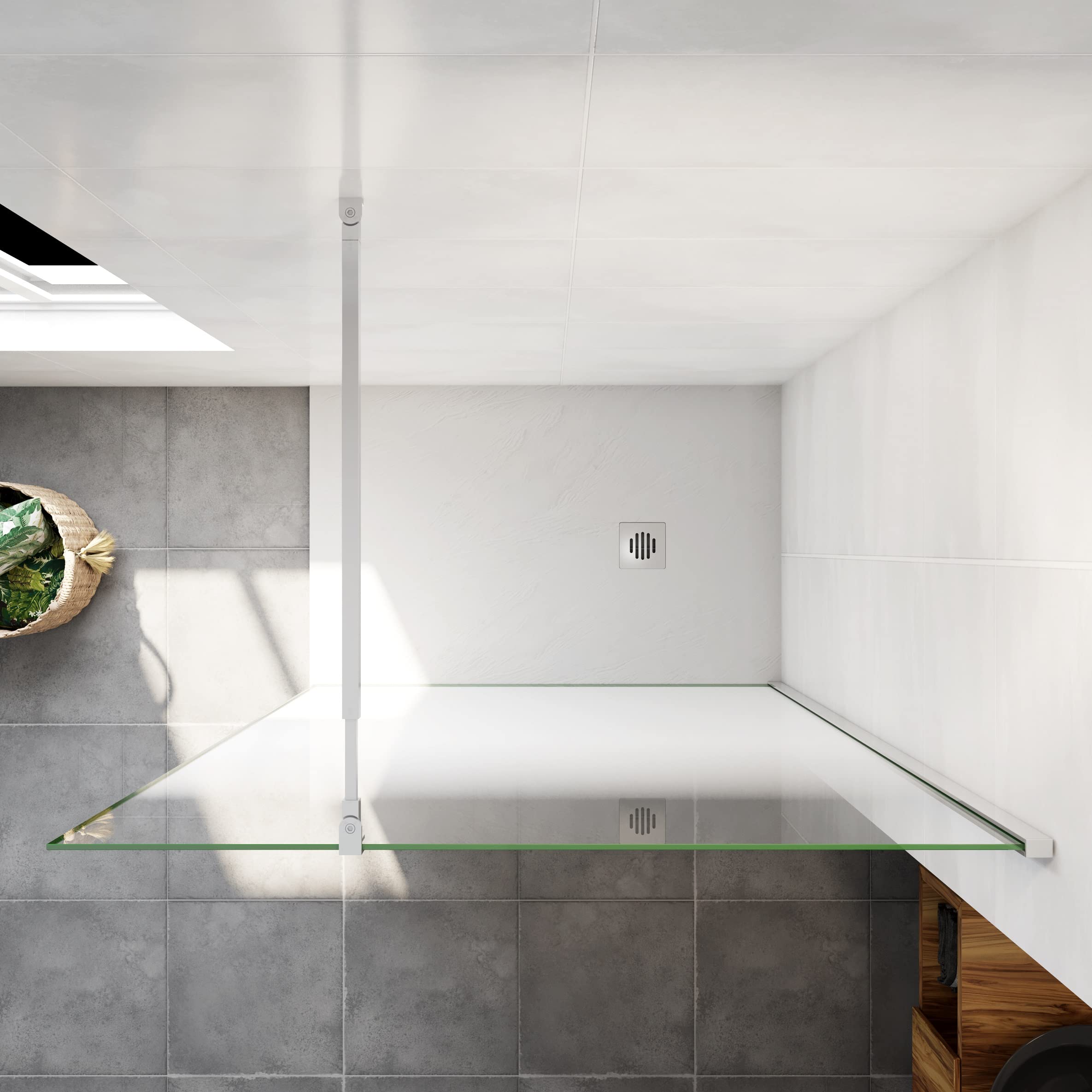 AICA paroi de douche à l'italienne 100x200cm Modèle Brume, avec barre de stabilisation 73-120cm en carré, paroi douche fixe en 8mm verre de sécurité