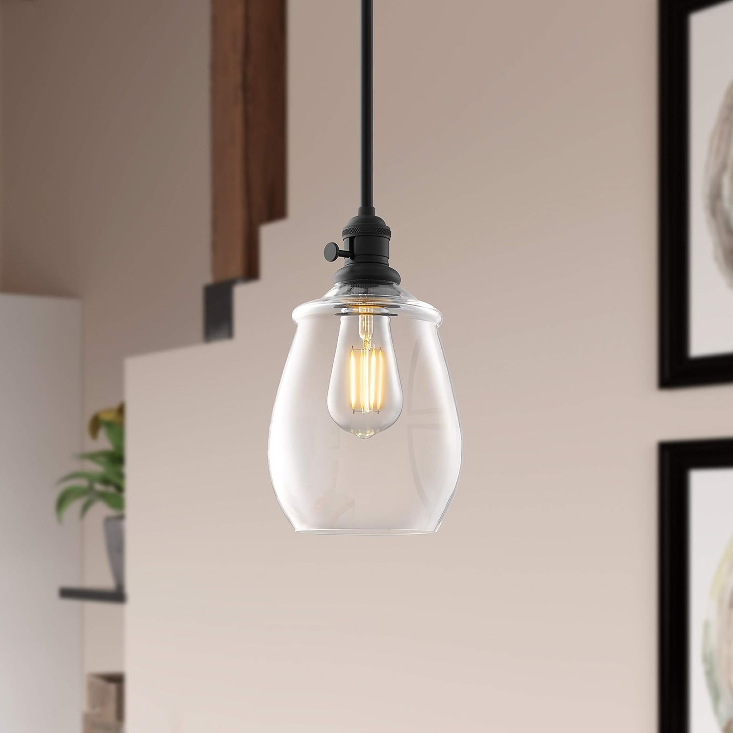 Linea di Liara Arenza Matte Black Pendant Light Fixture Farmhouse Pendant Lighting for Kitchen Island Over The Sink Kitchen Lighting with Clear Glass Pendant Shade, UL Listed