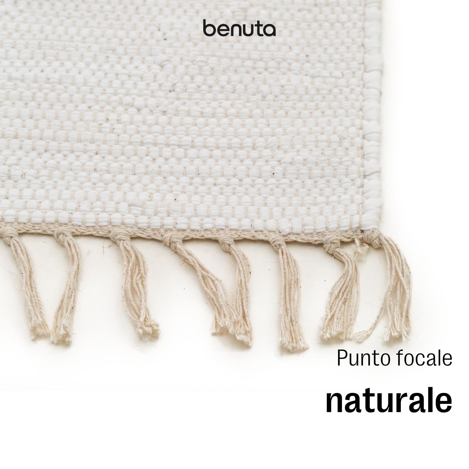 benuta Pop Tappeto cotone Tom - Crema 70x120 cm - Tessuto a mano per camera da letto, salotto, soggiorno - Riciclato - Adatto al riscaldamento a pavimento