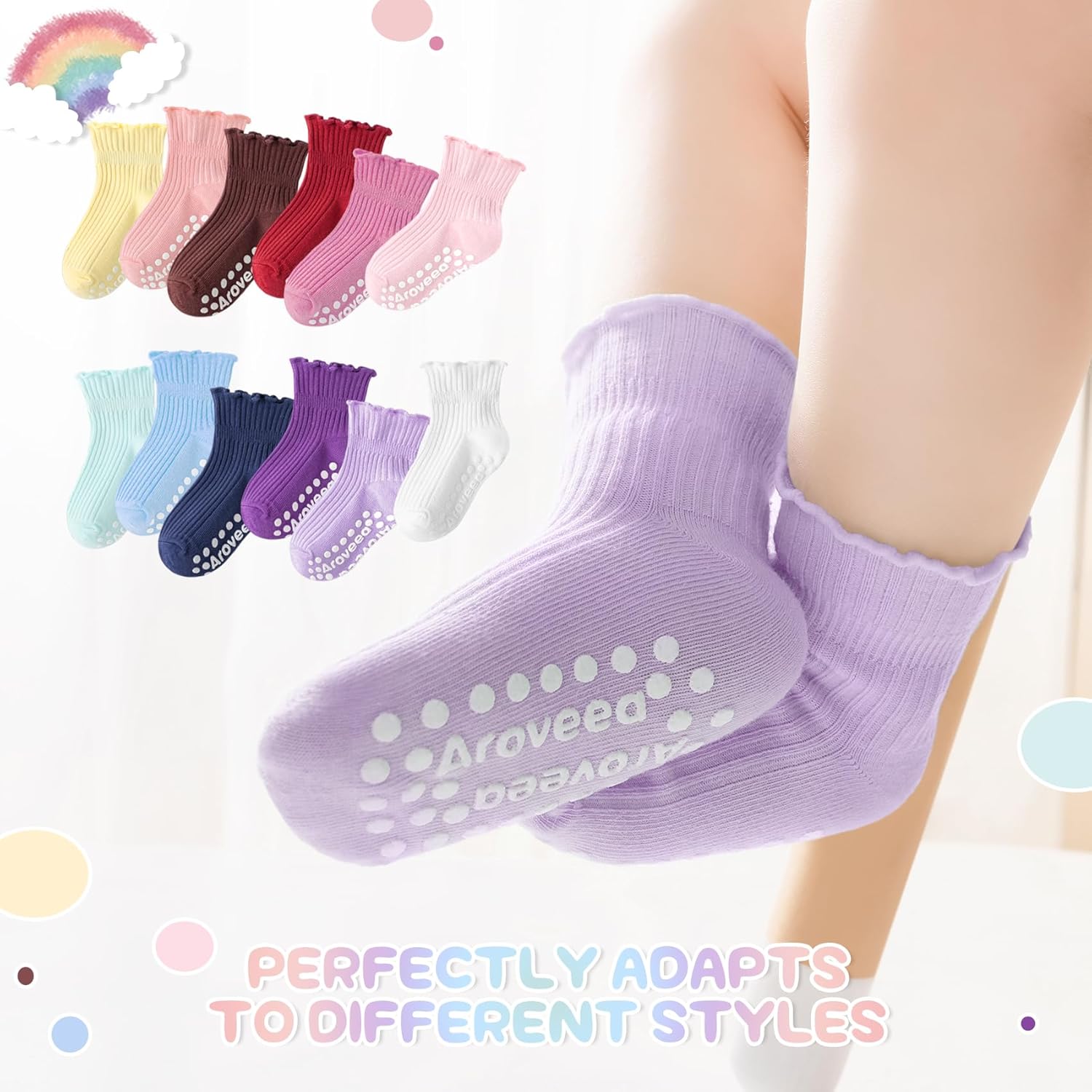 Baby Toddler Socks Grip Non Slip Boys Girls Cotton 12 Pack for Kids Ankle Cute Socks 6M-7Years - Image 5