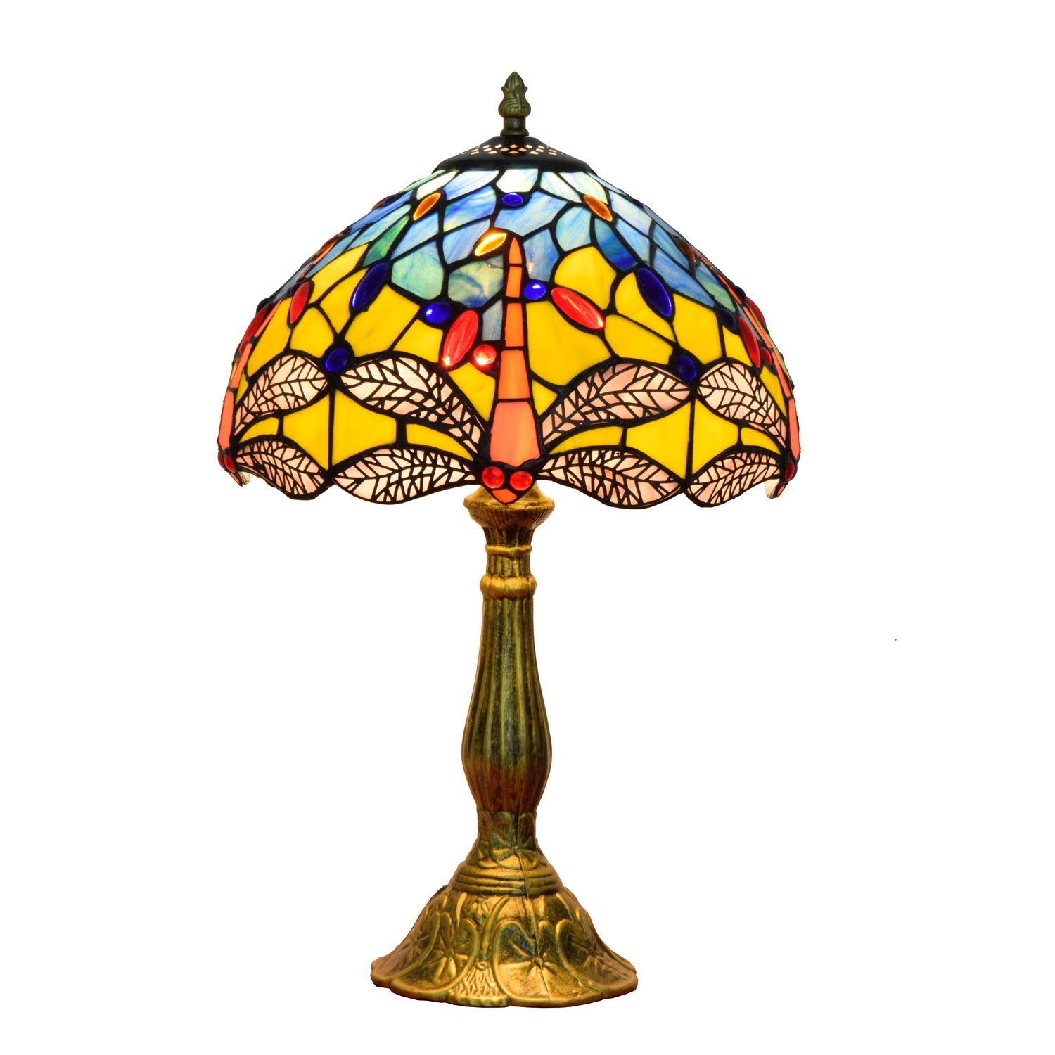 Aioneer 12 Inch Tiffany Stained Glass Table Lamp American Pastoral Creativity Living Room Bedside Lamp Bar Yellow Dragonfly Desk Lamp