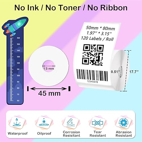 Miniatura 8 de 300 etiquetasrollo x 3 Etiquetas térmicas Lemketan de 1.57 x 1.18 pulgadas (1.575 x 1.181 in), sin tinta, a prueba de desgarros, impermeables, no se