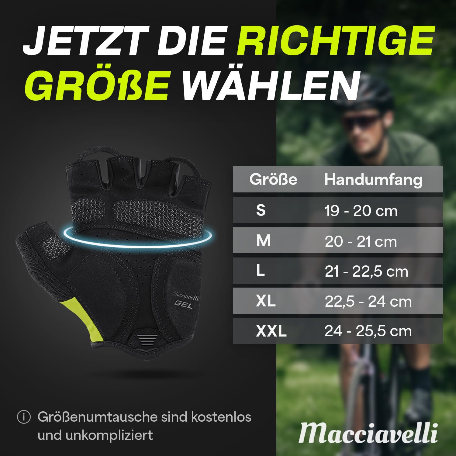 MACCIAVELLI Gants de cyclisme pour homme rembourrés respirants sans doigts avec inserts en gel VTT vélo route