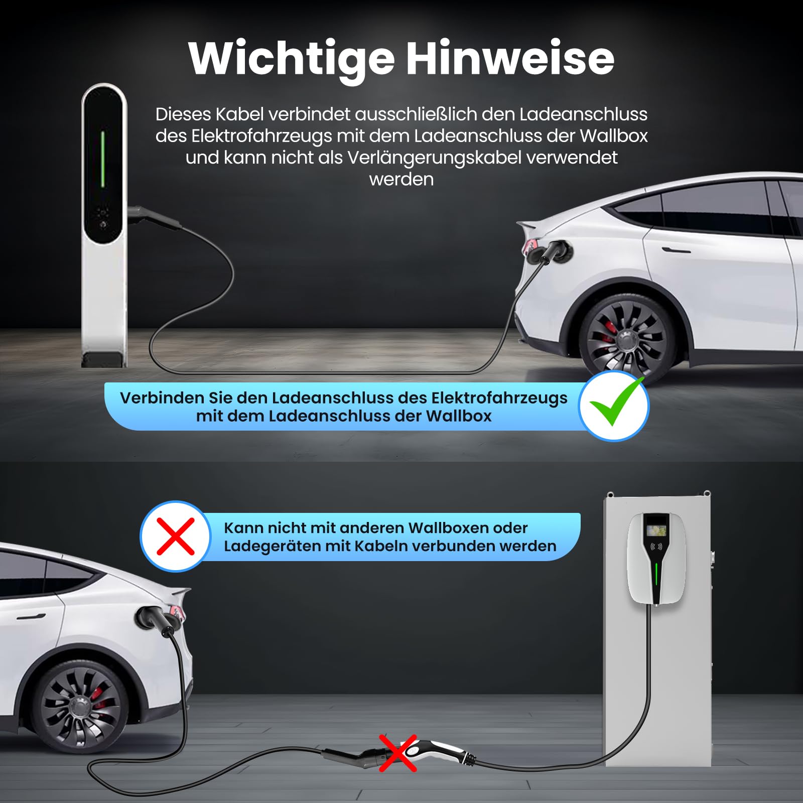 GONEO Typ 2 Ladekabel 11kW 5M 16A Ladekabel Elektroauto 3 Phasig für E Auto EV/PHEV Mode 3 mit Tasche Geeignet für Model S/3/X/Y e-Golf ID.3 i3/i8