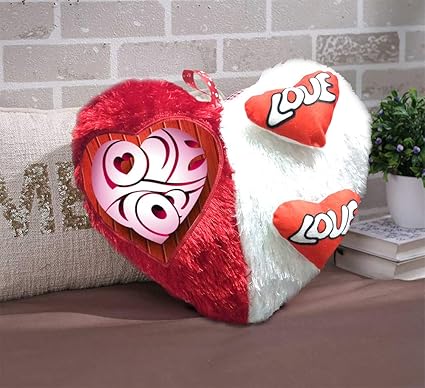 DreamVio Love Heart Shape Valentine Day Gift Fur Cushion,Plush Pillow for Gifting on Birthdays,Anniversaries Color - Red, White (Size- 17x17 inch) Shape 52