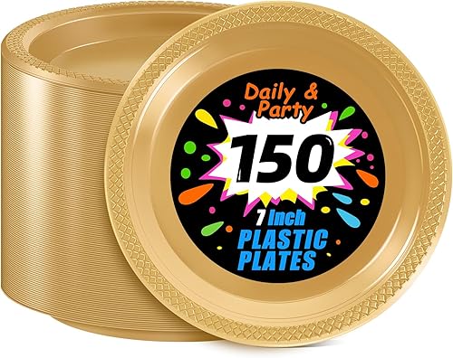 Miniatura 21 de WELLIFE Platos de postre negros de 7 pulgadas, 150 unidades, platos de postre de plástico desechables para fiestas, pasteles, aperitivos, ensaladas,