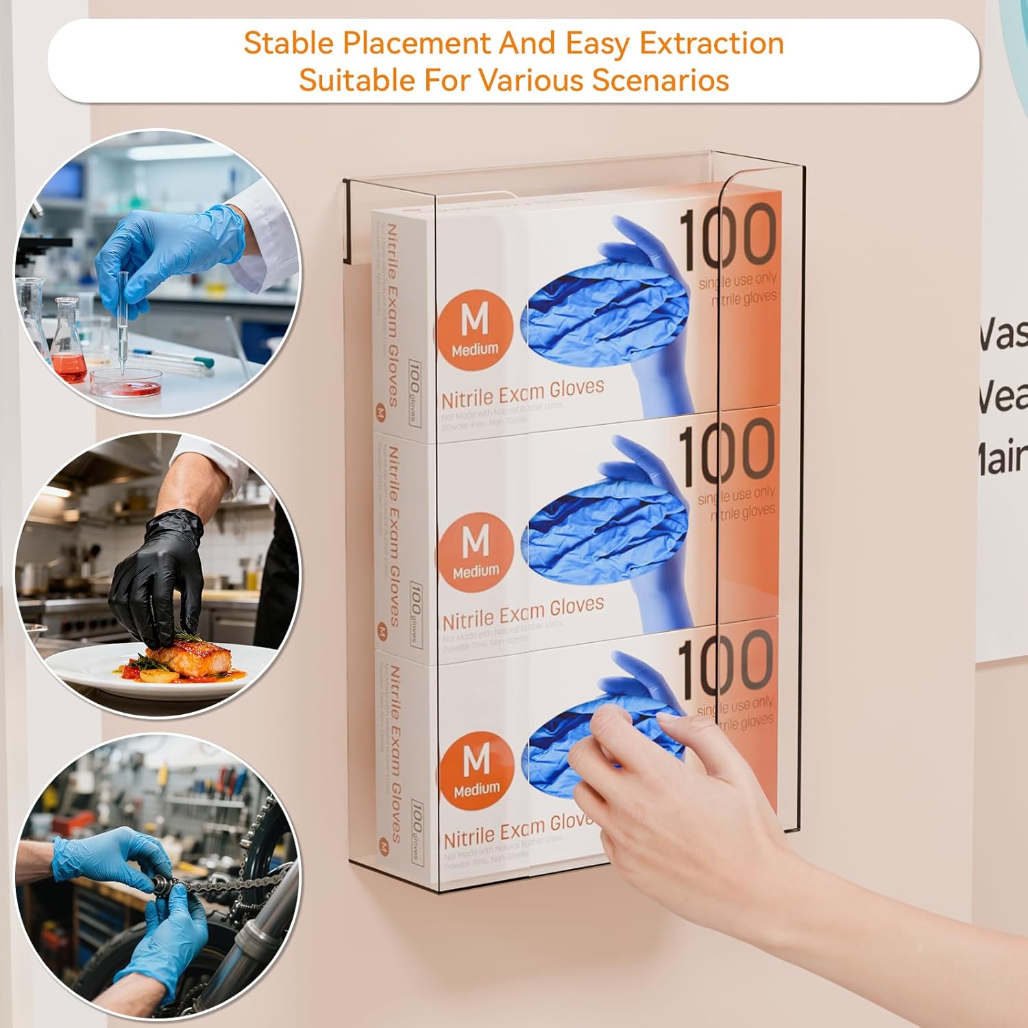 Cq acrylic Rubber Glove Holder for Wall Mount,Clear Disposable Glove Dispenser and Glove Box on Wall,Multipurpose Wall Floating Mask Dispenser and Medical Gloves Rack Storage,10.2”x16”x3.5” Pack of 1
