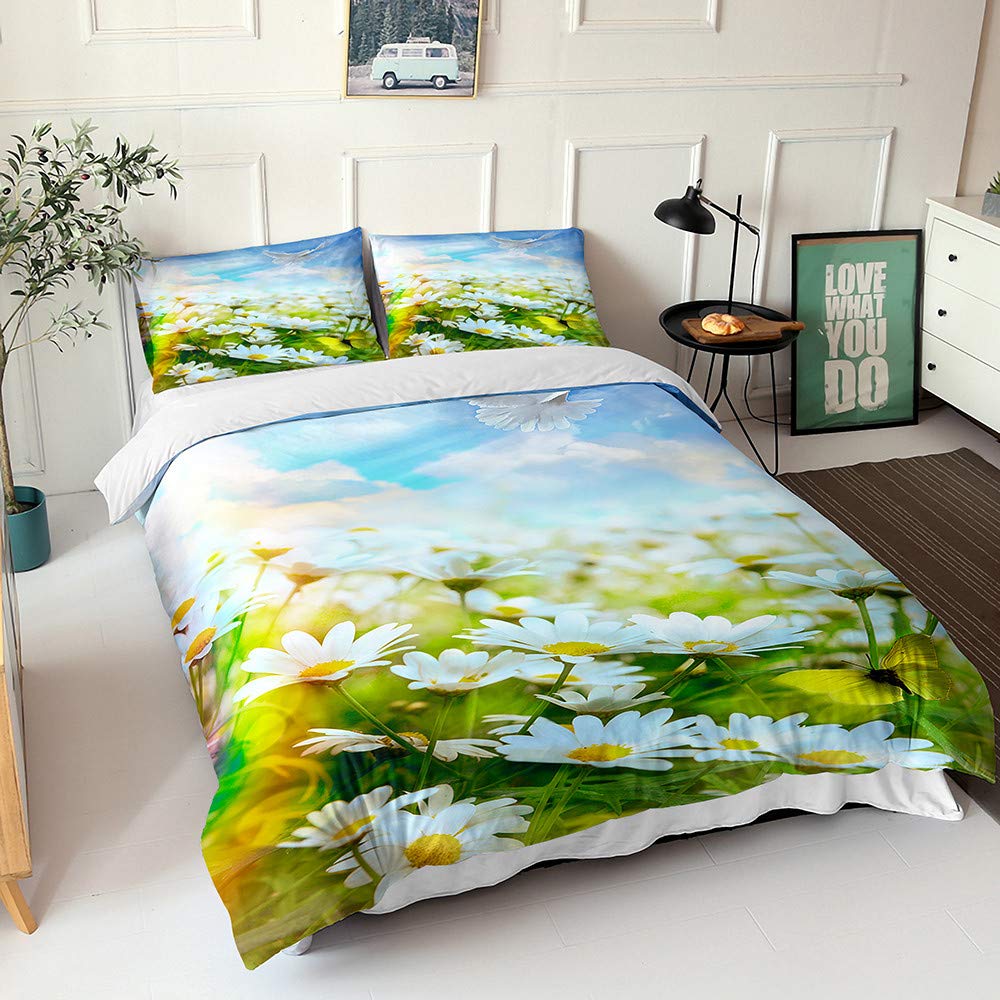 Housse de couette 200x200 marguerite en microfibre douce et zippée