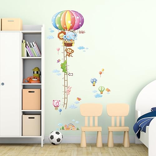 Miniatura 8 de DECOWALL BS-1606 - Globos de aire caliente de animales, tabla de crecimiento de altura, calcomanías de pared para niños, calcomanías de pared