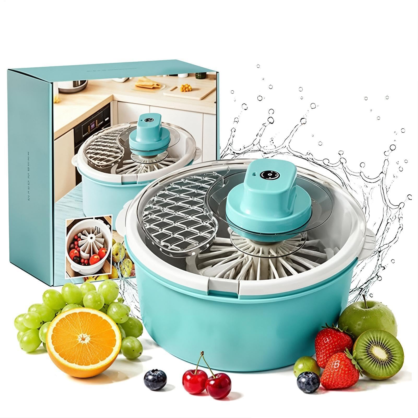Generisch Spinner Automático Y Portátil Bayas Tazón | Limpiador de frutas para ensaladas, bayas, fresas, cerezas, uvas, hogar, camping, picnic
