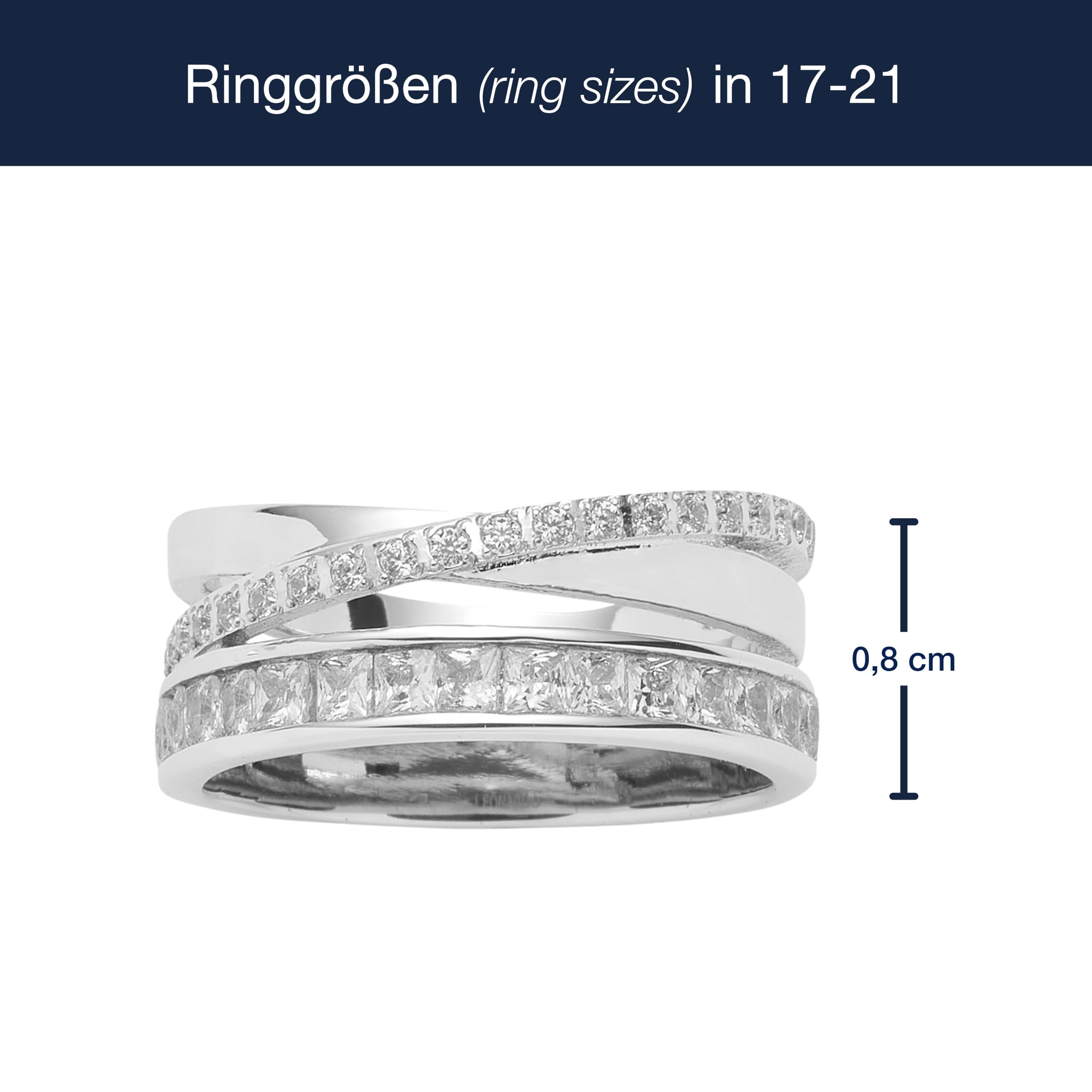JEWELS BY LEONARDO Ring Sarah • Puzzel-Ring aus silberfarbenem Edelstahl • querende Stränge besetzt mit quadratischen Zirkonia-Steinchen • Gr. 18 (56) • Schmuck Geschenk für Frauen • 025428