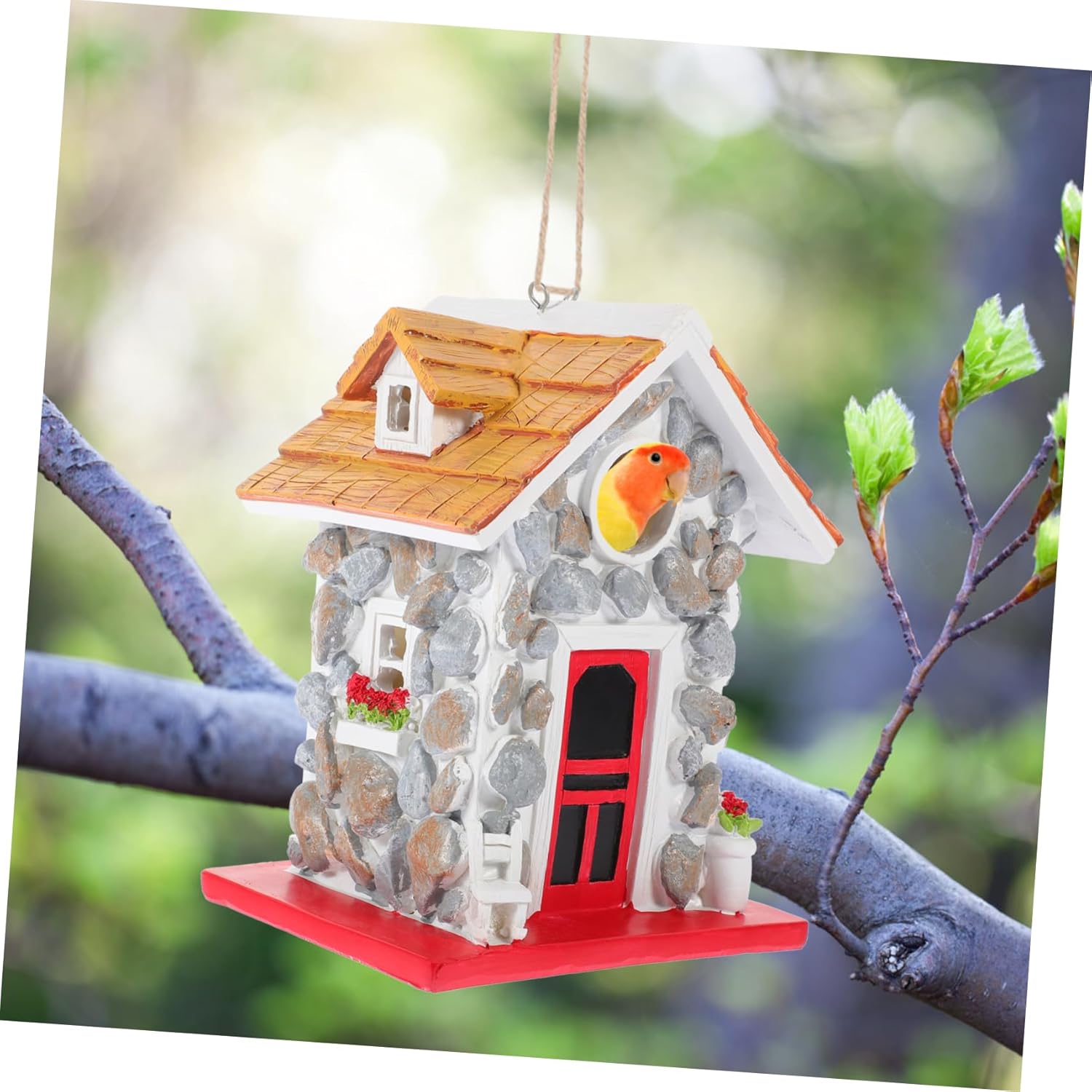 Garneck Resin Bird Nest Large Stone Birdhouse Garden Decor Outside Bird House Easy to Hang