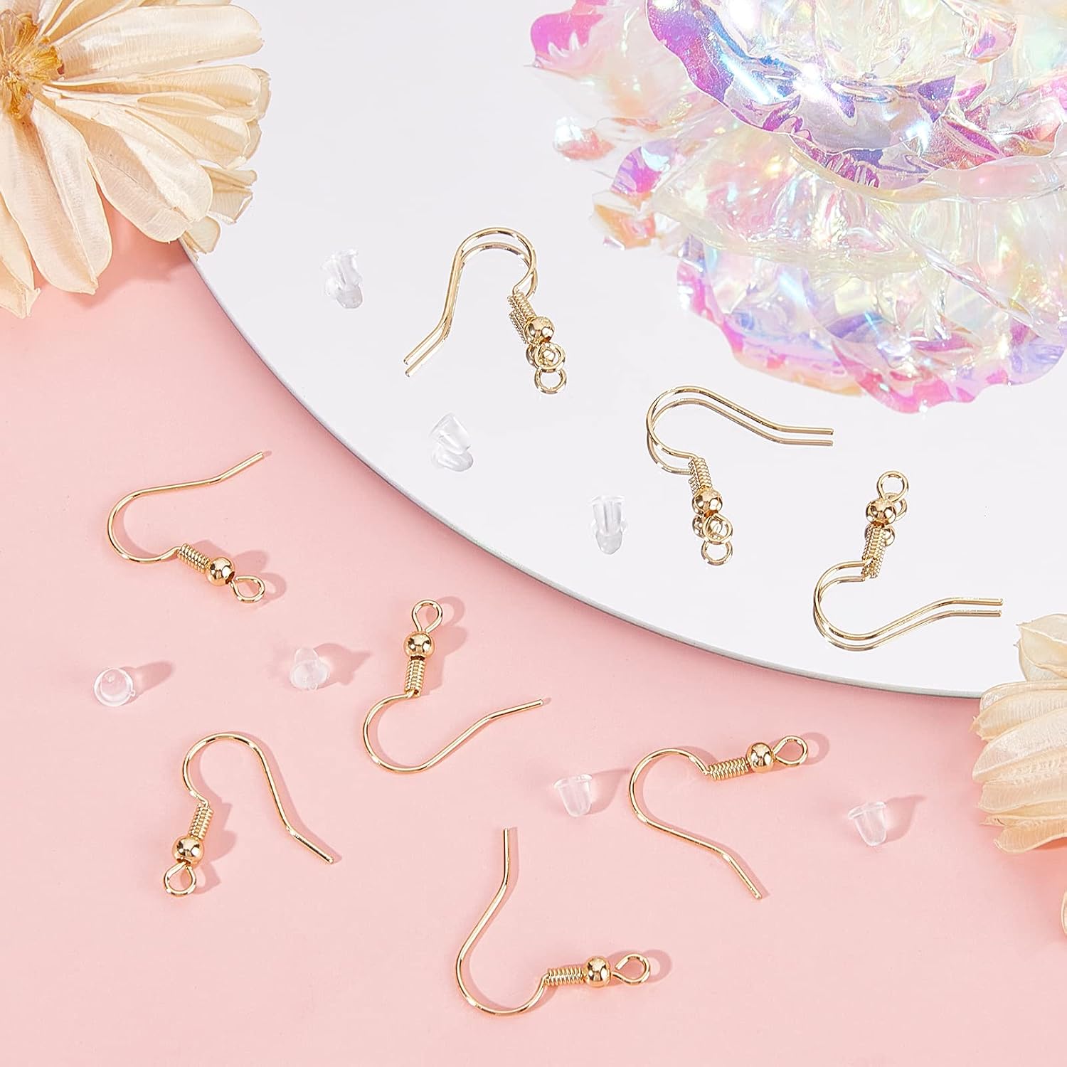 Beebeecraft 120Pcs/Box 18K Gold Plated Earring Hooks French Ear Wires with Ball and Coil 18mm Dangle Earring Findings with Earring Backs for DIY Earring Making