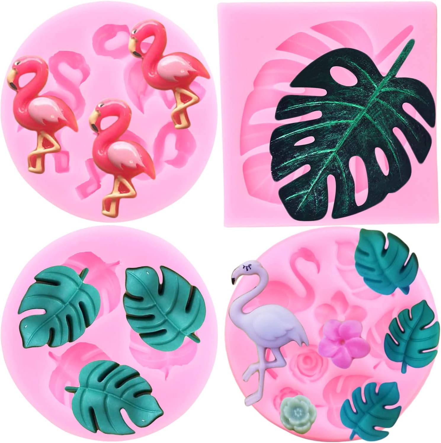 Mujiang フラミンゴ 熱帯の葉 シリコン型 モンステラ 葉 フォンダン型 ケーキデコレーション用 カップケーキ フラミンゴ 熱帯の葉 シリコン型 モンステラ 葉 フォンダン型 ケーキデコレーション用 カップケーキトッパー チョコレート キャンデ