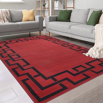 Imperial Rooms Area Rugs Living Room Large 160x230 Cm - Red Rugs for Bedroom Greek Key Style Super Soft Modern Floor Carpet Non Shedding Large Rug Easy to Clean (Lexi)