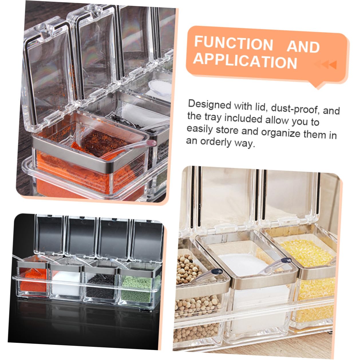 Lurrose Gewürzgläserset aus Acryl Transparente Gewürzbehälter mit Deckel Aufbewahrungsboxen für Salz Zucker Pfeffer Knoblauch und Andere Gewürze Bruchsicher und Leicht zu Reinigen