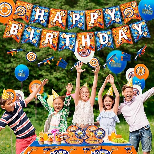 Miniatura 3 de Decoración de cumpleaños de Dart War para 16 invitados, suministros de fiesta de guerra de dardos, platos, tazas, servilletas, mantel, globos de