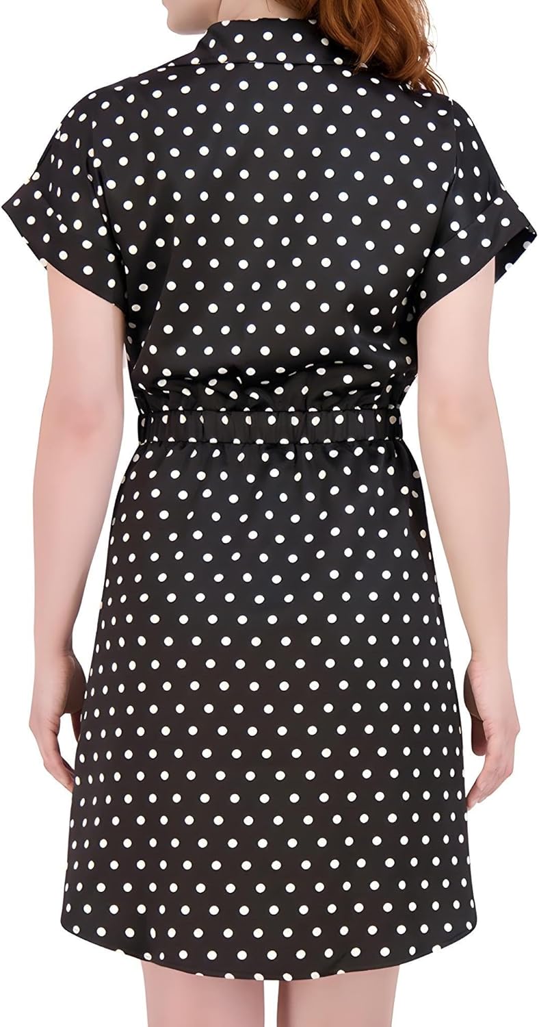 French Connection Women's Satin Belted Shirt Dress – Knee Length, Short Sleeve, Button-Down - Casual Style for Everyday Wear - Image 4