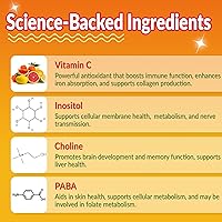 Vista 7 de Gomitas de complejo súper vitamina B, todas las vitaminas B, incluyendo metilo B12, B1, B2, B3, B5, B6, biotina, metilfolato con vitamina C, colina