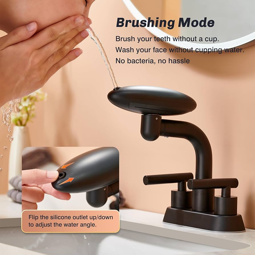 Matte Black Bathroom Sink Faucet，Modern 3 Hole Bathroom