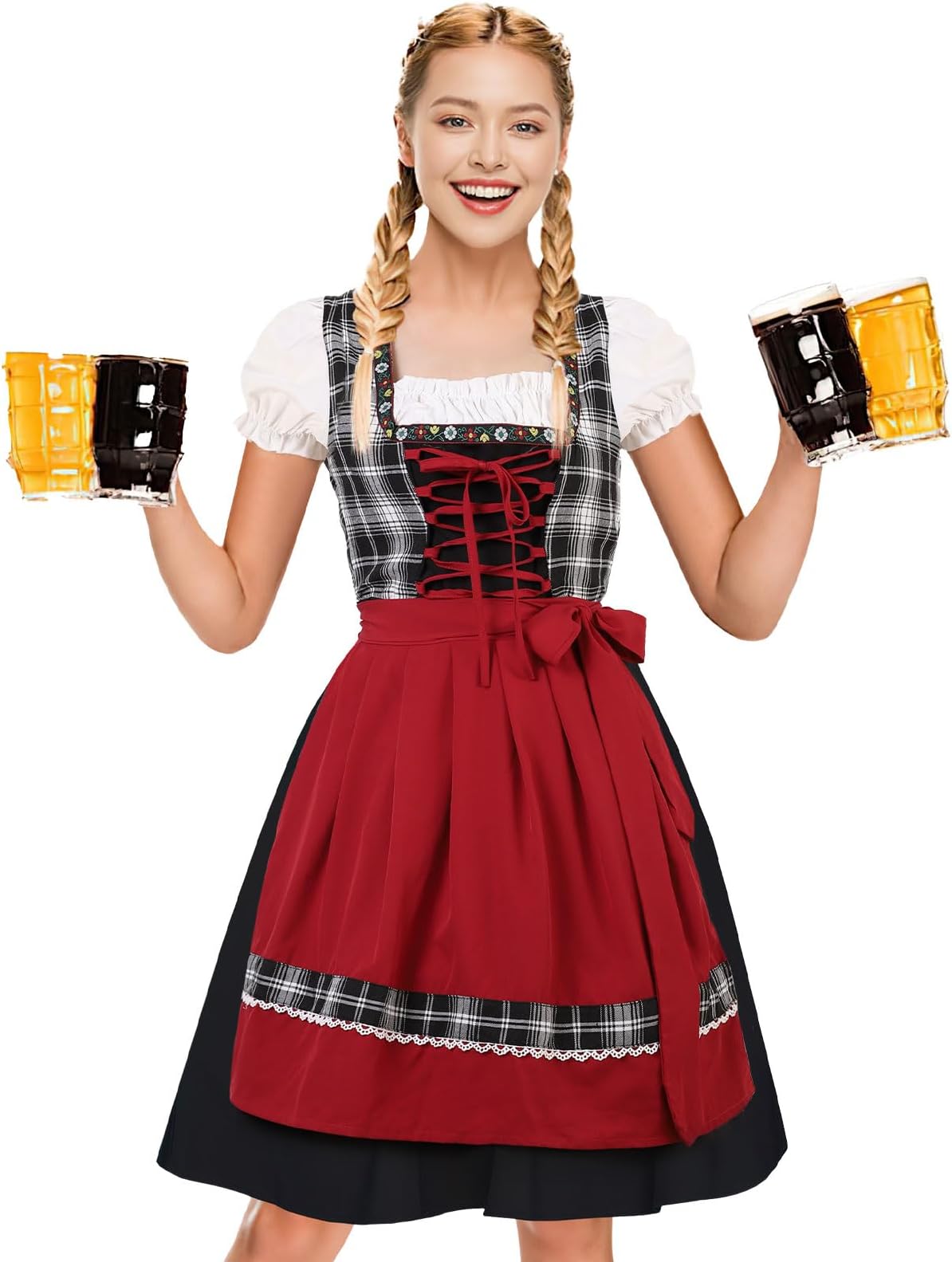 PARTTELY Oktoberfest Outfits Women Dirndl Dress German Bavarian Beer Dirndl Dress Costumes for Halloween Carnival