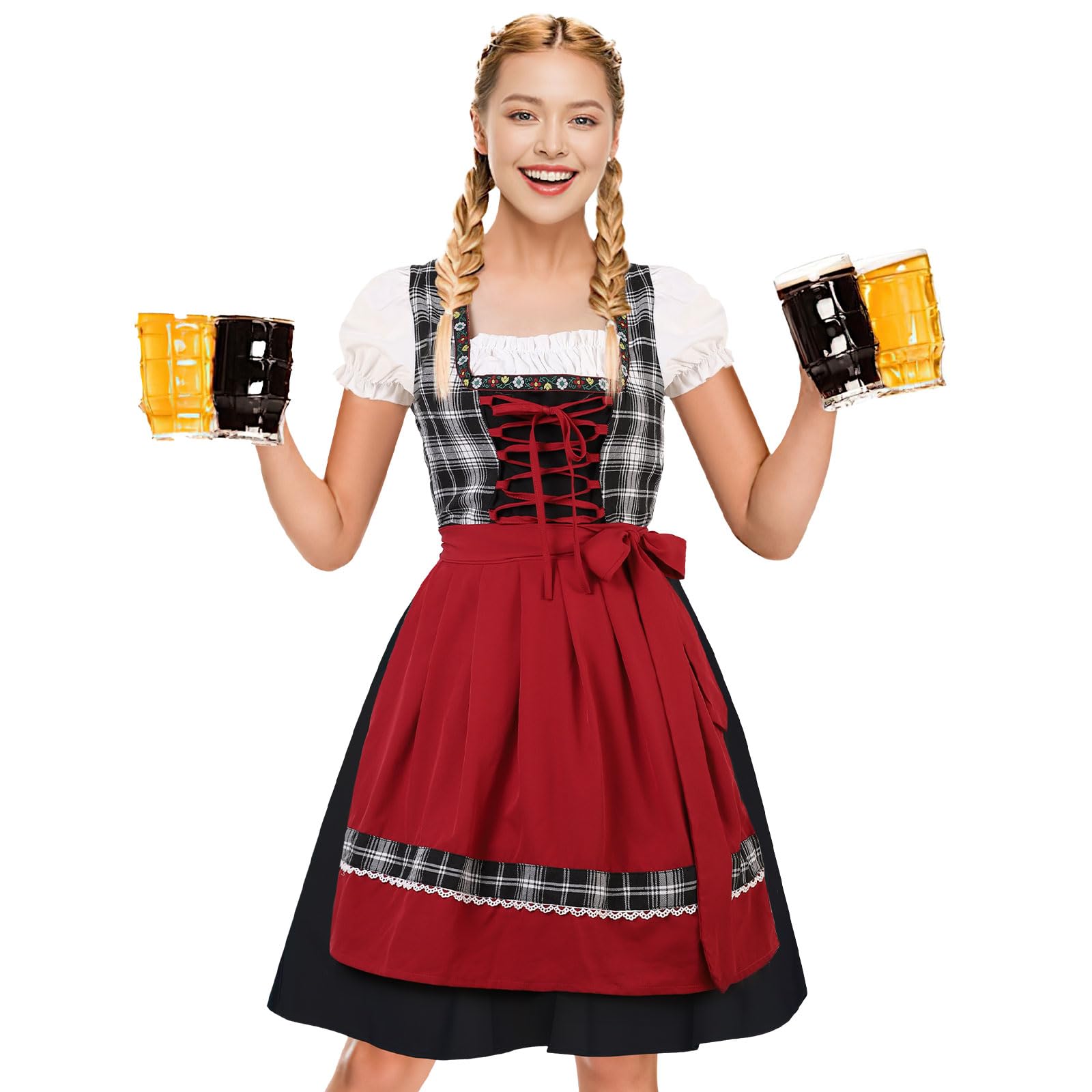 PARTTELY Oktoberfest Outfits Women Dirndl Dress German Bavarian Beer Dirndl Dress Costumes for Halloween Carnival