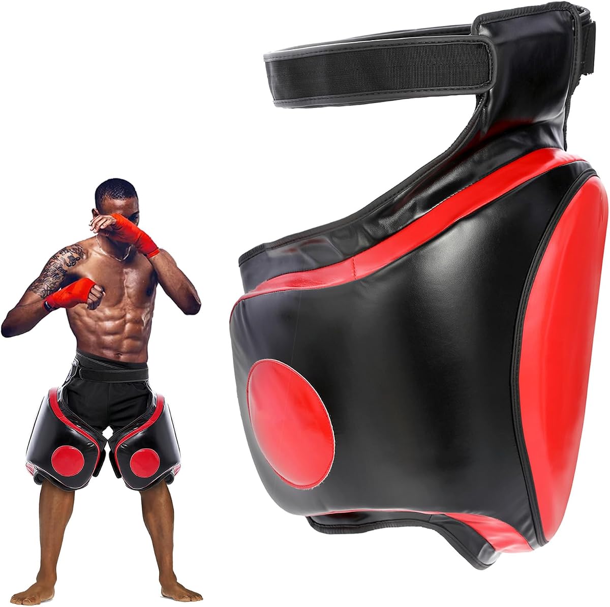Kickboxing Thigh Pads， Muay Thai Boxing Leg Protector Guard | PU High Density Foam Shock Absorption Pads ，Adjustable Straps ， MMA, Punching, Taekwondo, Martial Arts Training Gear