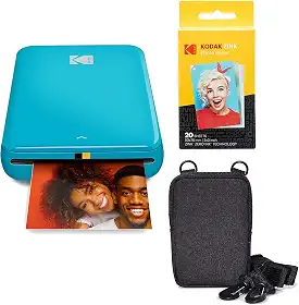 KODAK Impressora fotográfica colorida instantânea Step com Bluetooth/NFC, tecnologia Zink e aplicativo KODAK para iOS e Android (azul) Pacote Go, 2x3