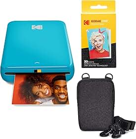 KODAK Impressora fotográfica colorida instantânea Step com Bluetooth/NFC, tecnologia Zink e aplicativo KODAK para iOS e Android (azul) Pacote Go, 2x3