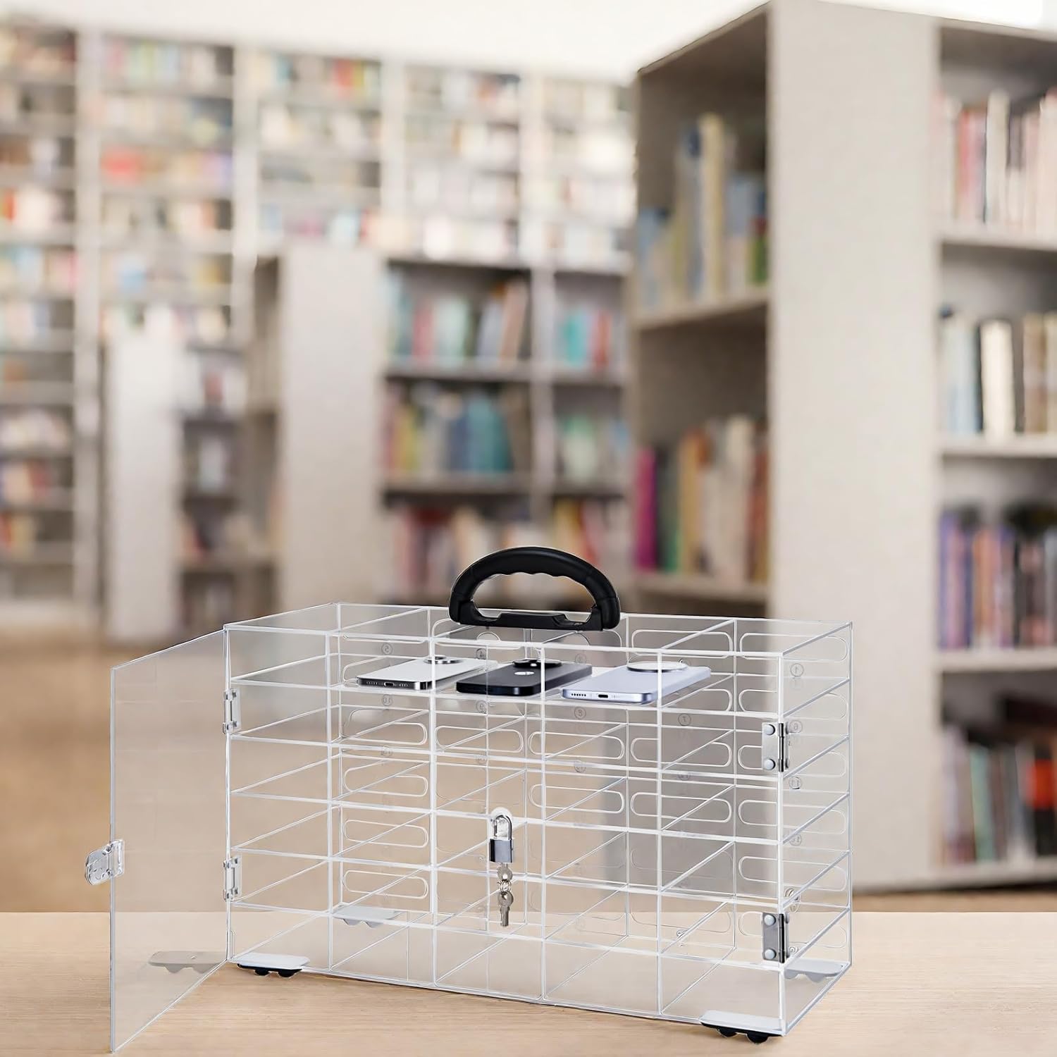 30 Slots Phone Storage Locker Box for Classroom Pocket Chart Lockable Cabinet with Handle and Adhesive Wheels Storage Wall Mounted Phone Organizer Locker for Employee Office School Factory