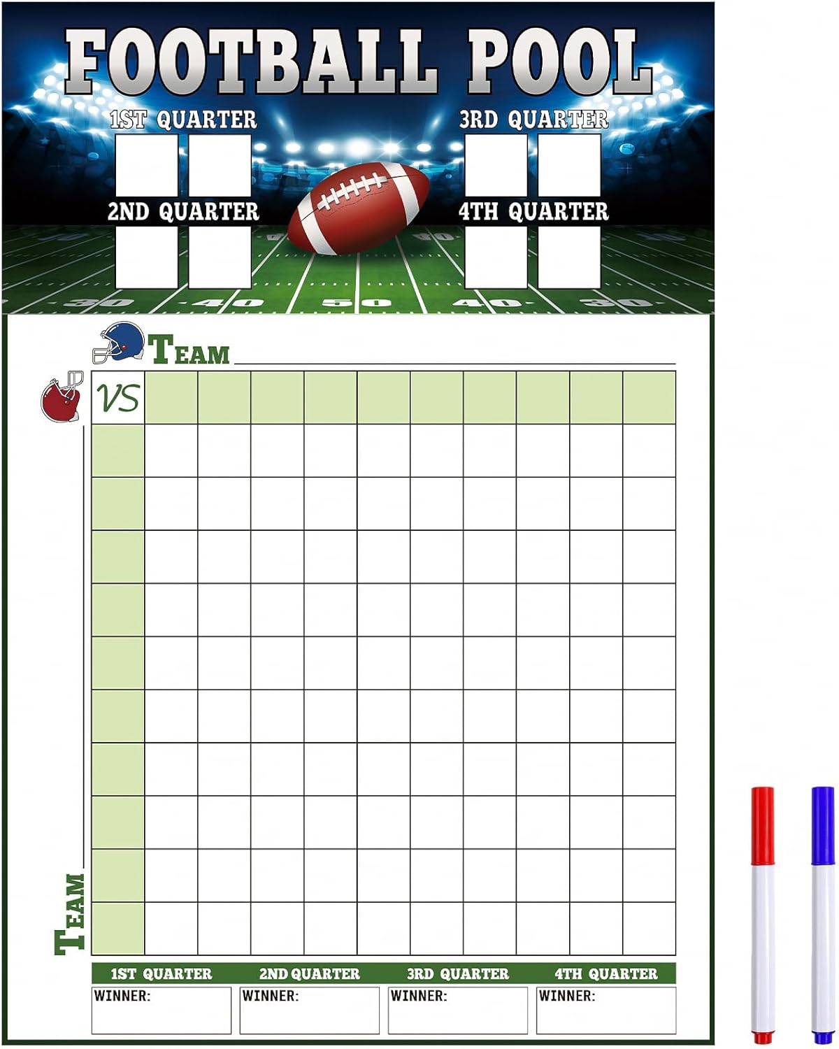 Sereliy Large Football Pool Poster 16.2 X 23.6 Inch, Squares 100 Grids Score Record Poster Football Party Supplies, Super Game Bowl Party Decorations 2026 (Field)