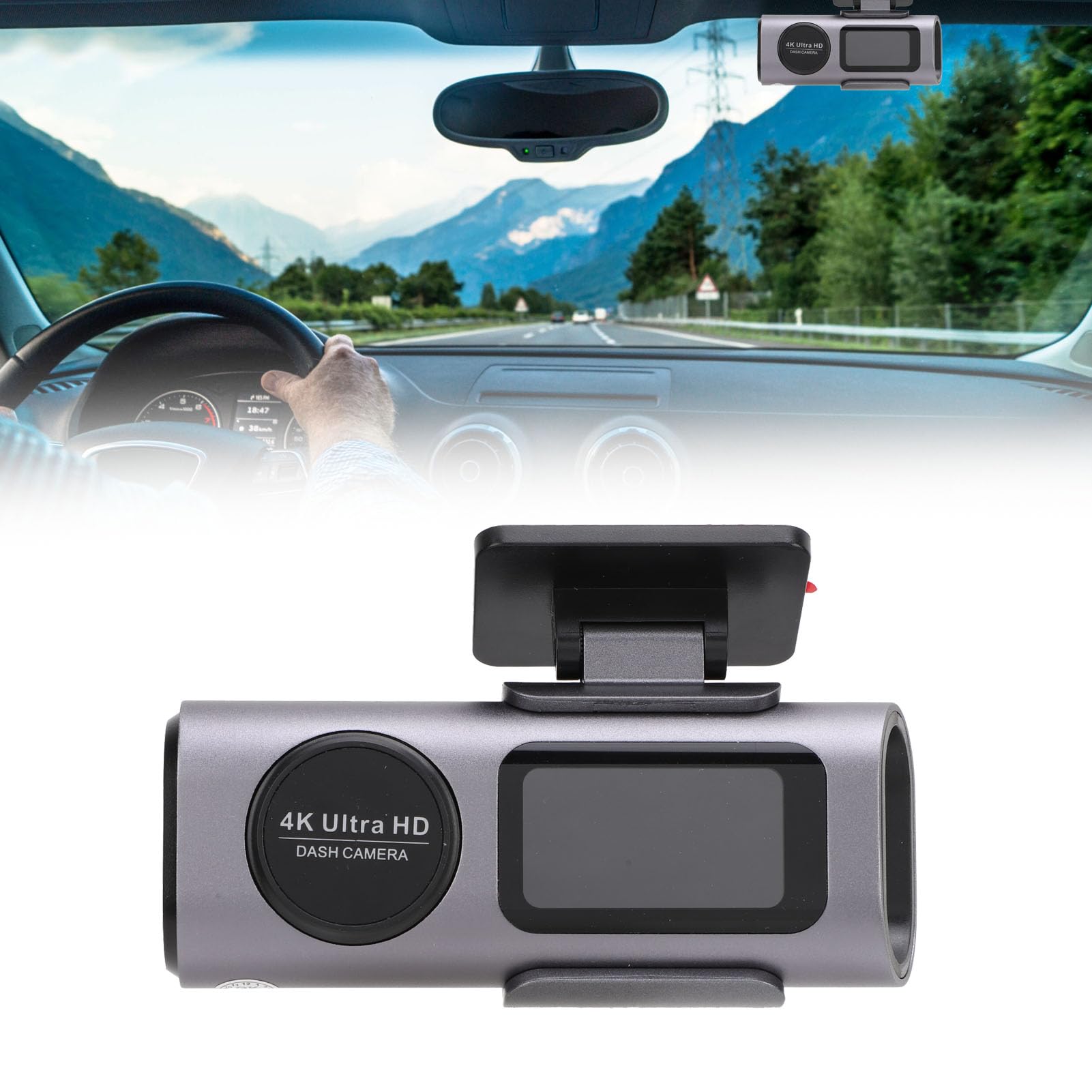 Cámara de Salpicadero 4K WiFi, Grabadora de Conducción HD 1080P Frontal y Trasera Dual con Sensor G, Modo de Estacionamiento, Grabación en Bucle y Control de Aplicaciones