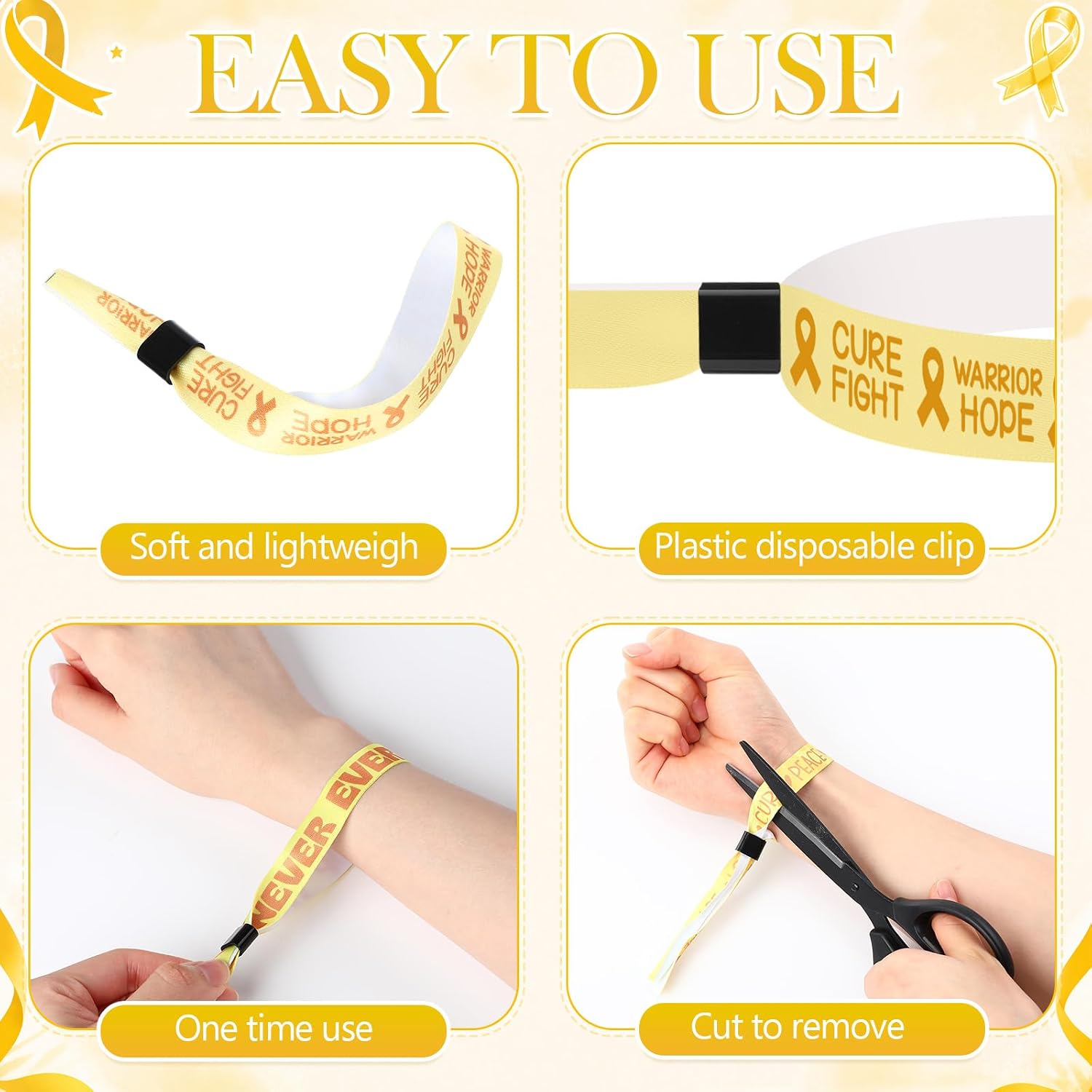 Wavwavw 200 Pcs Gold Childhood Cancer Awareness Bracelets for Kid's Charity