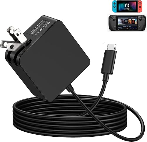 RuntoGOL Cargador de alimentación plegable rápido de 45 W para cubierta de vapor, cable USB C de 4.9 pies, adaptador de corriente de pared