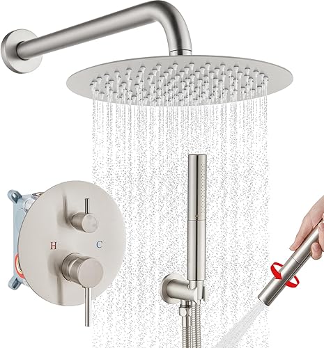 Airuida Accesorios de ducha de 2 funciones, juego de grifo de ducha montado en la pared para baño, ducha de mano de latón de alta presión