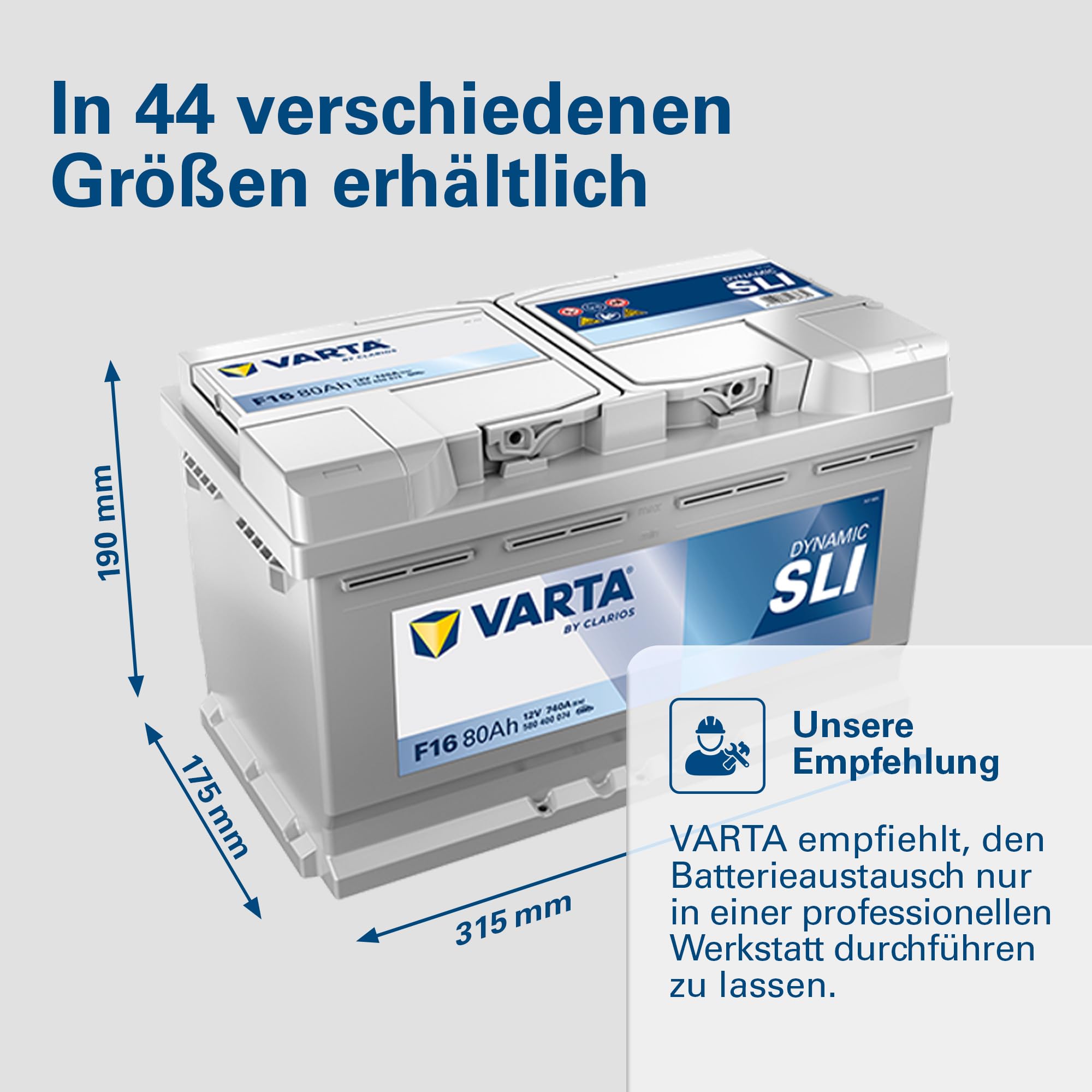 VARTA Automotive DYNAMIC SLI (F16) 12V 80Ah 740A - Nassbatterie KFZ mit Standardausstattung & ohne Start-Stopp System - Starterbatterie für einfachen Energiebedarf - Bleisäurebatterie wartungsfrei | Starterbatterie Standardausstattung & ohne Start-Stopp S