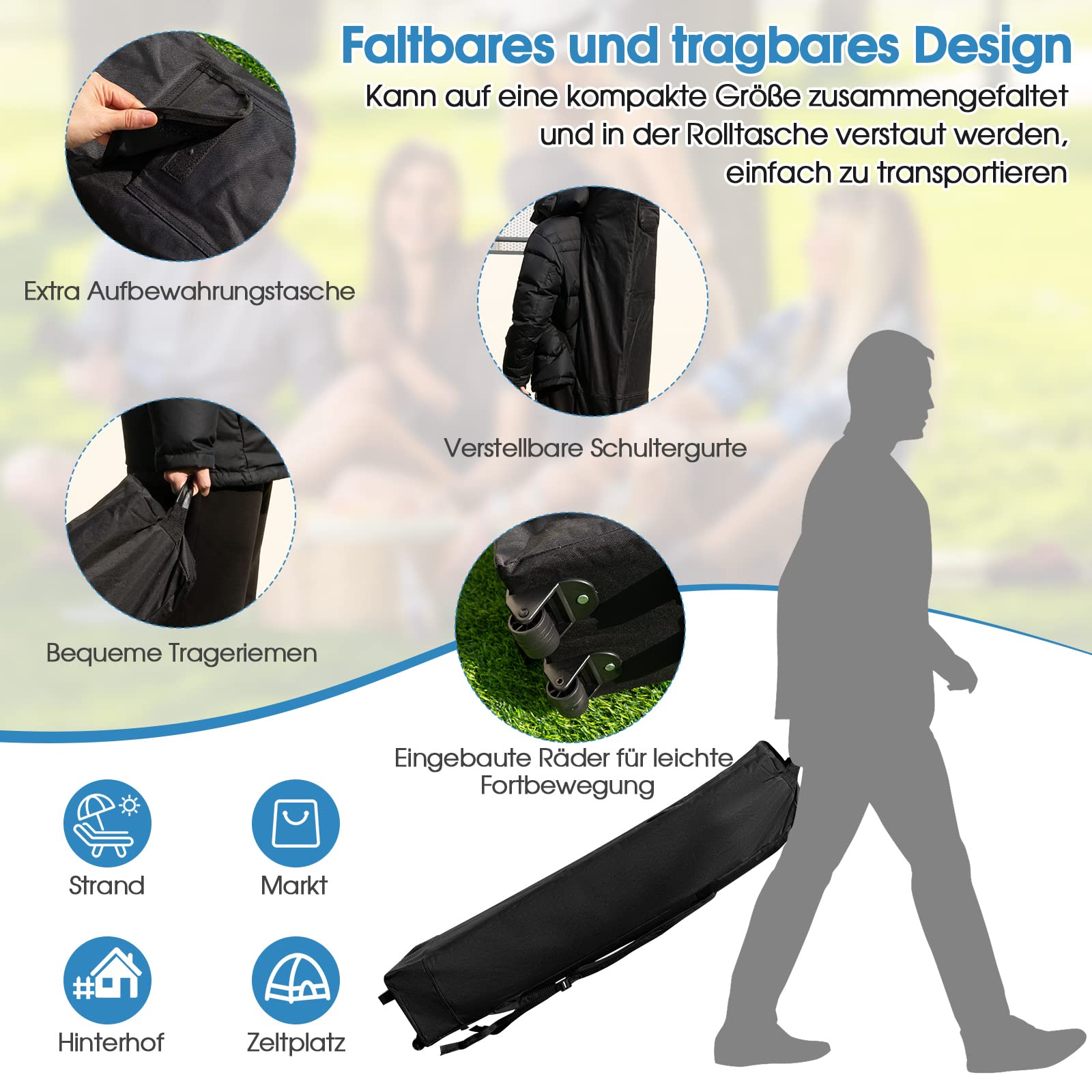 COSTWAY NP10301GRDE Pawilon składany 3 x 3 m z moskitierą i workami na piasek, ochrona przed promieniowaniem UV 50 +, namiot ogrodowy, namiot imprezowy, stabilny, pawilon ogrodowy do ogrodu, w zestawie torba zwijana (szary)
