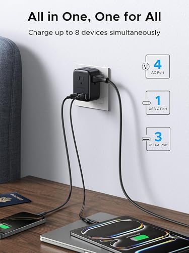 Miniatura 3 de UGREEN Paquete de cargador, cargador rápido USB-C de 45 W de 3 puertos + 20 W 4 CA + 4 USB tira de alimentación compatible con iPhone 16/15/14/13,