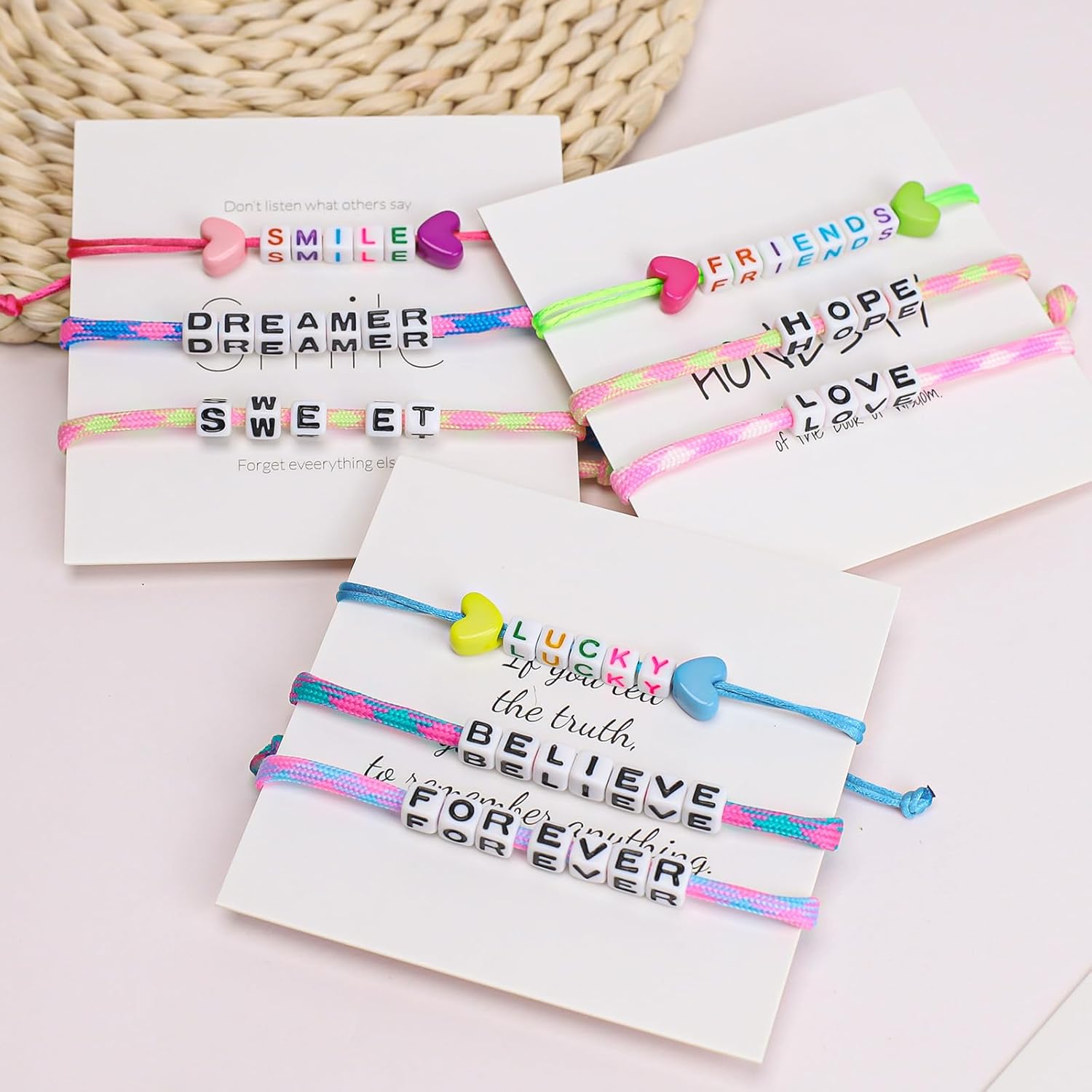 9pcs Friendship Bracelets for Girls Kids Jewelry Women Motivational Wristband, Rainbow Letter Adjustable Woven Toddlers Bracelets Bulk Dress Pretend Play Toy Bag Princess Birthday Party Favors - Image 6