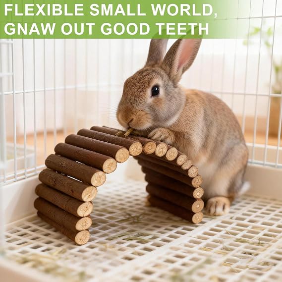 2 Pcs Bendable Wooden Bridges, Rodent Grinding Toys, Small Animal Hidden House Fence and Flexible Climbing Staircase Habitat Decoration